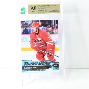 Sebastian Aho Young Guns Upper Deck Rookie Card 2016/17 Hurricanes - Graded 9.0